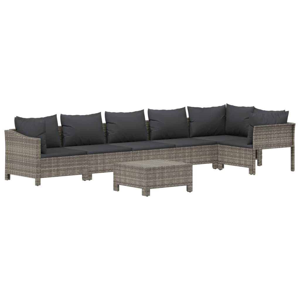 vidaXL 7-delige Loungeset met kussens poly rattan grijs