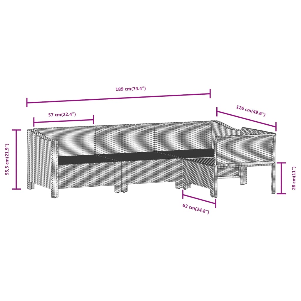 vidaXL 7-delige Loungeset met kussens poly rattan grijs