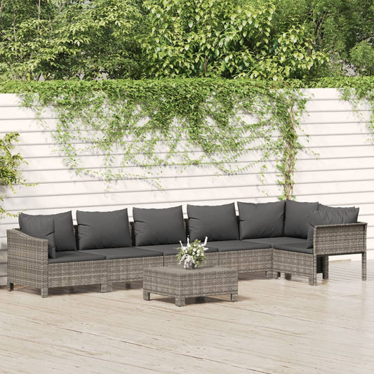 vidaXL 7-delige Loungeset met kussens poly rattan grijs