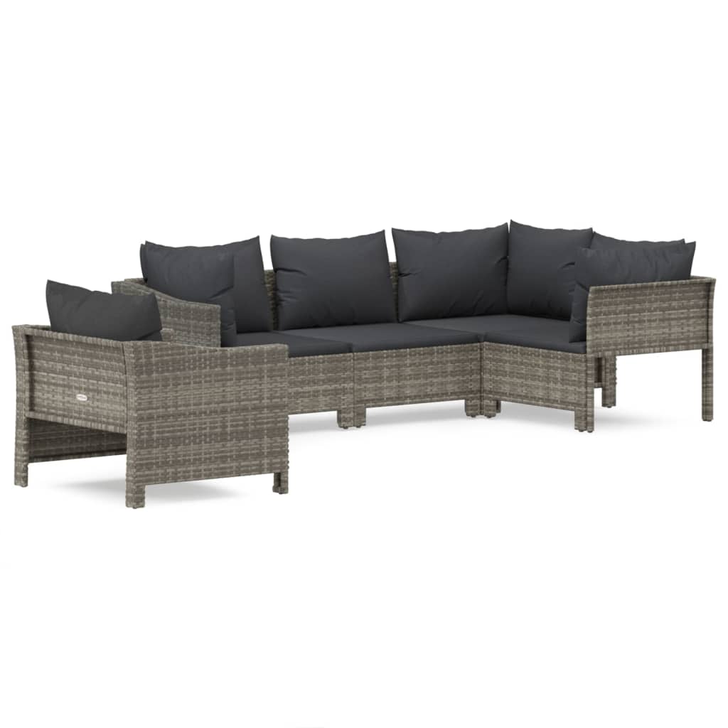 vidaXL 5-delige Loungeset met kussens poly rattan grijs