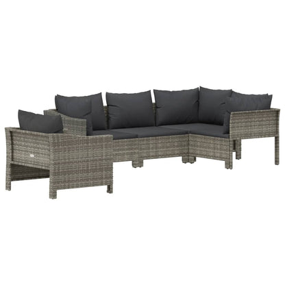 vidaXL 5-delige Loungeset met kussens poly rattan grijs