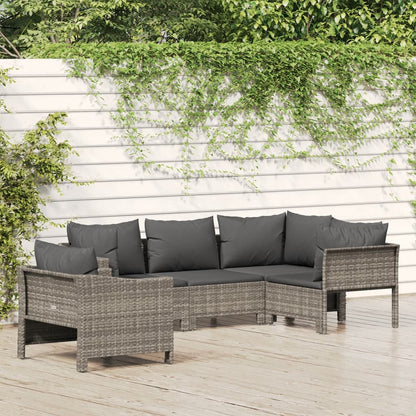 vidaXL 5-delige Loungeset met kussens poly rattan grijs