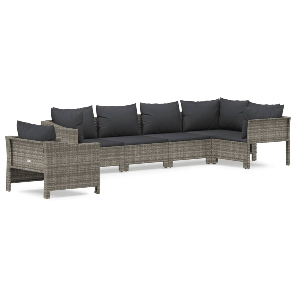 vidaXL 6-delige Loungeset met kussens poly rattan grijs