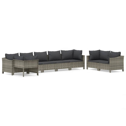 vidaXL 8-delige Loungeset met kussens poly rattan grijs