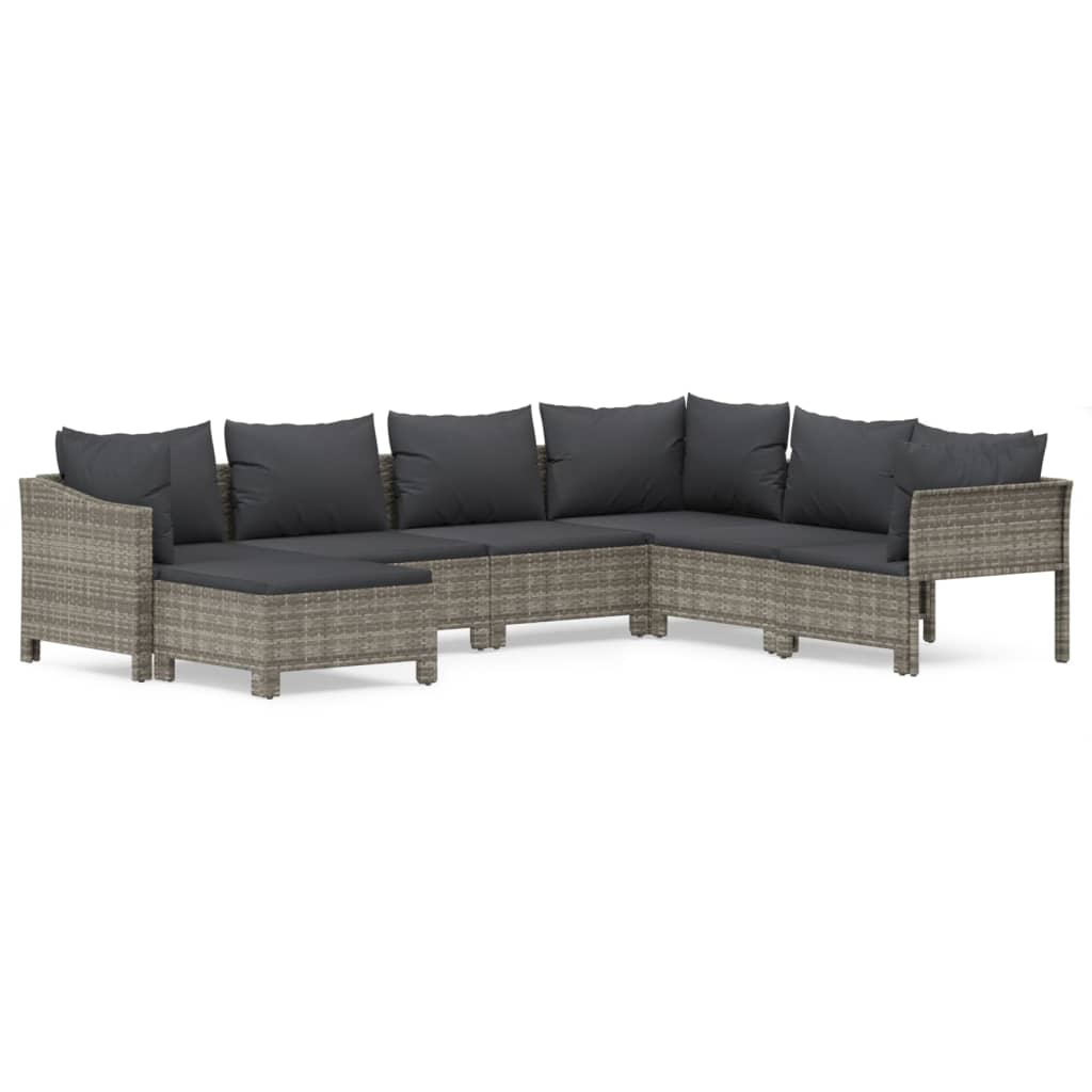 vidaXL 7-delige Loungeset met kussens poly rattan grijs