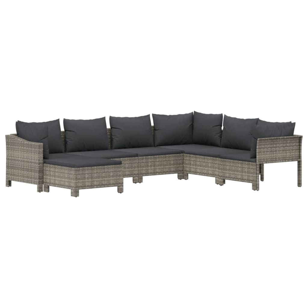 vidaXL 7-delige Loungeset met kussens poly rattan grijs