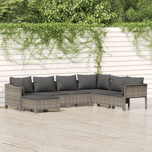 vidaXL 7-delige Loungeset met kussens poly rattan grijs