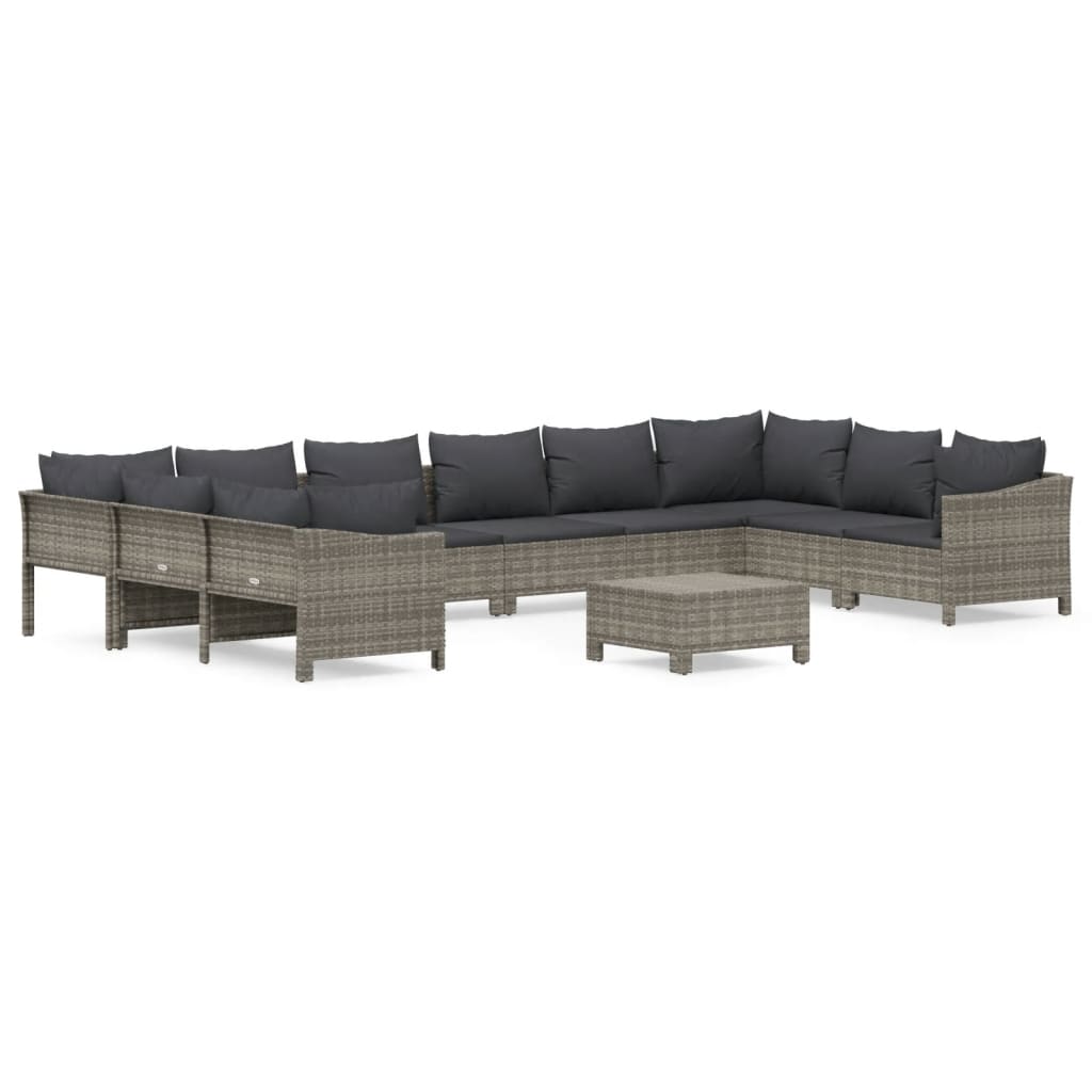 vidaXL 11-delige Loungeset met kussens poly rattan grijs