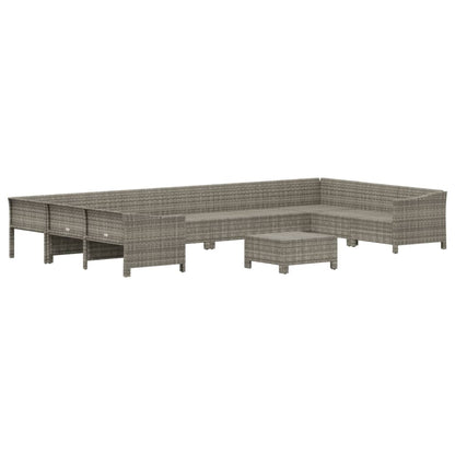 vidaXL 11-delige Loungeset met kussens poly rattan grijs