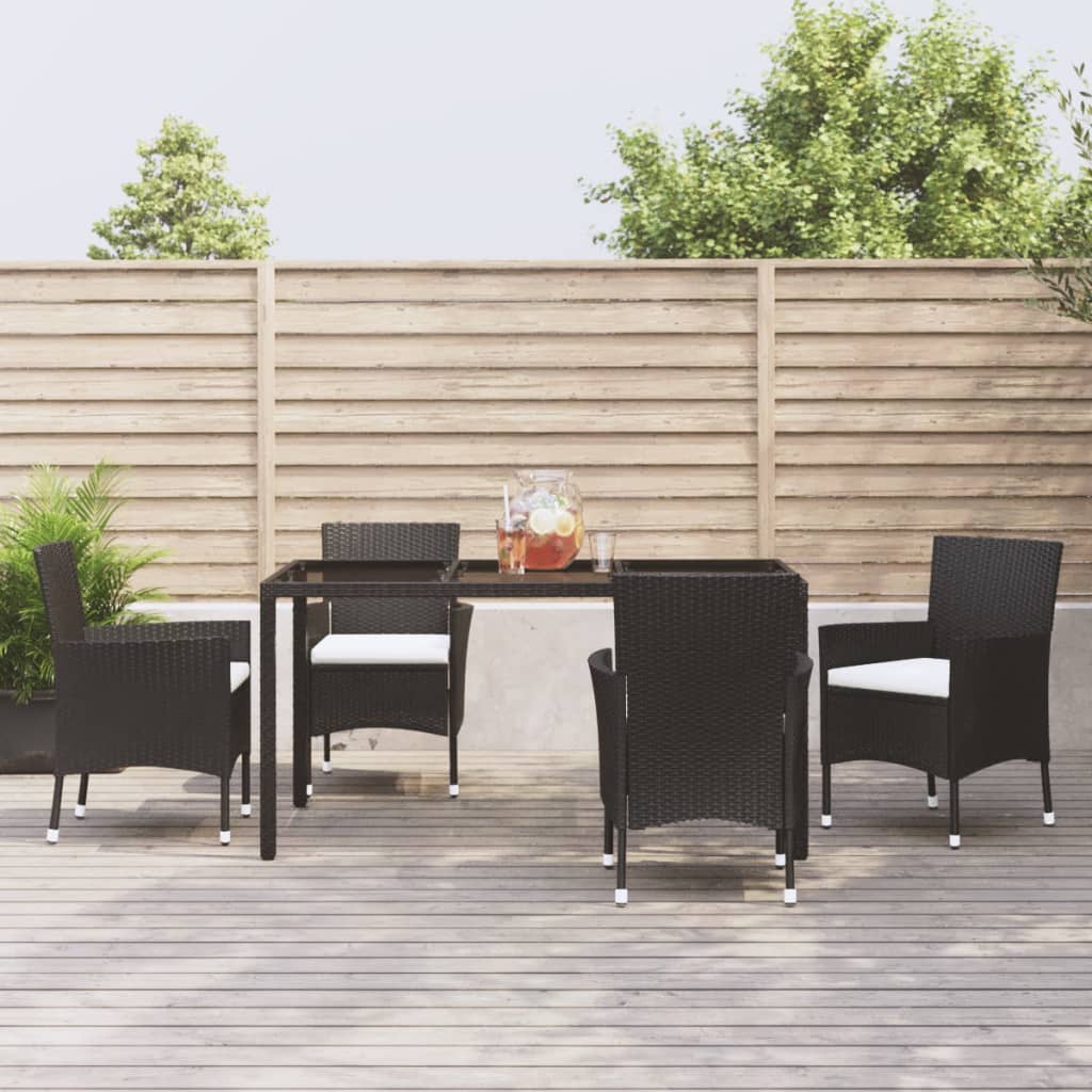 vidaXL 5-delige Tuinset met kussens poly rattan zwart