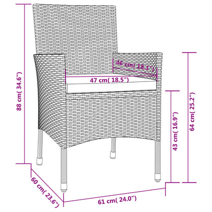 vidaXL 5-delige Tuinset met kussens poly rattan zwart