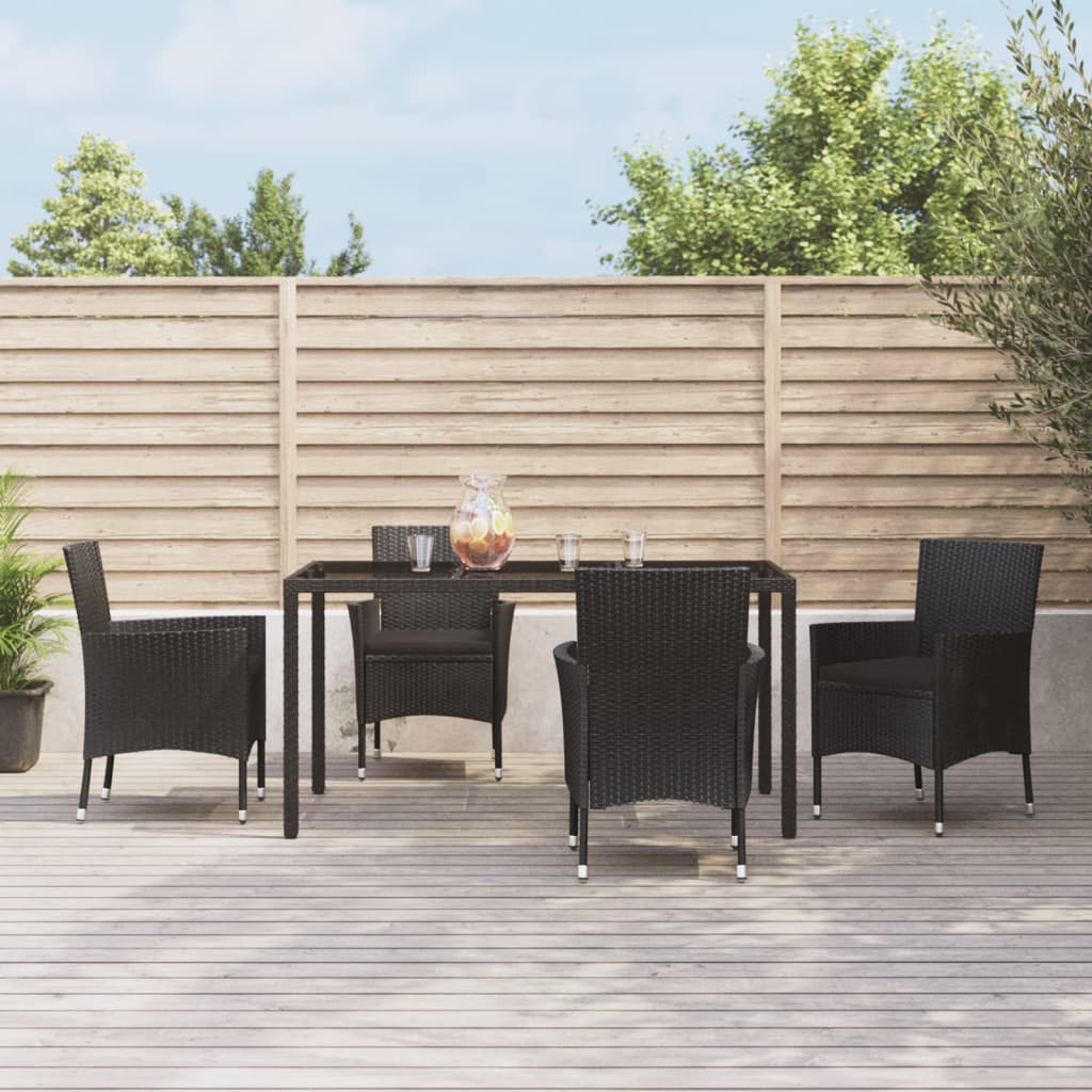 vidaXL 5-delige Tuinset met kussens poly rattan zwart