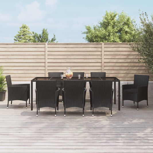 vidaXL 9-delige Tuinset poly rattan zwart