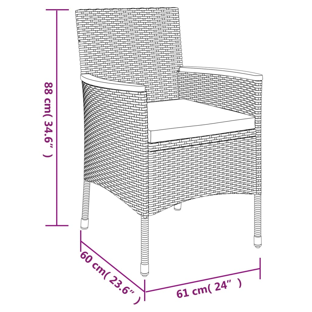 vidaXL 5-delige Tuinset met kussens poly rattan grijs