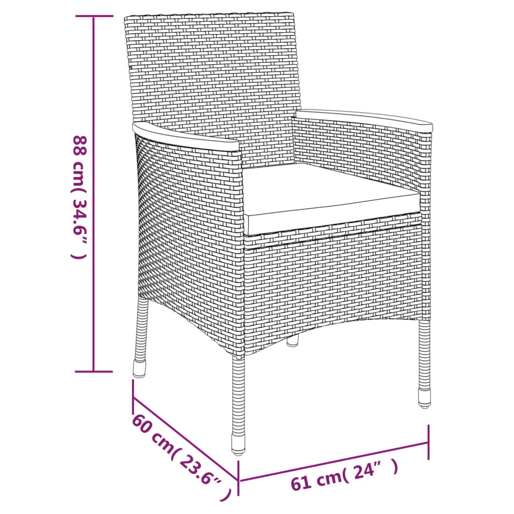 vidaXL 9-delige Tuinset met kussens poly rattan grijs