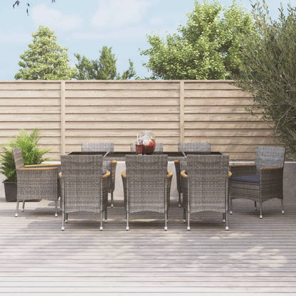 vidaXL 9-delige Tuinset met kussens poly rattan grijs