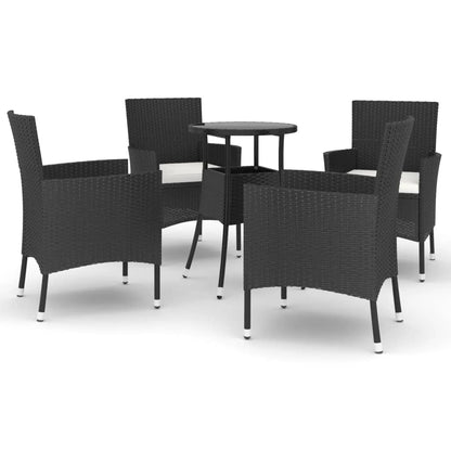 vidaXL 5-delige Bistroset met kussens poly rattan zwart