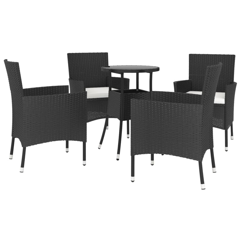 vidaXL 5-delige Bistroset met kussens poly rattan zwart