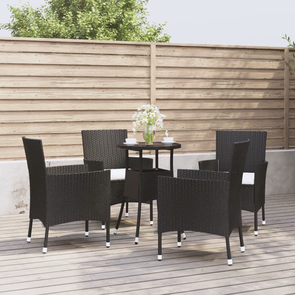 vidaXL 5-delige Bistroset met kussens poly rattan zwart