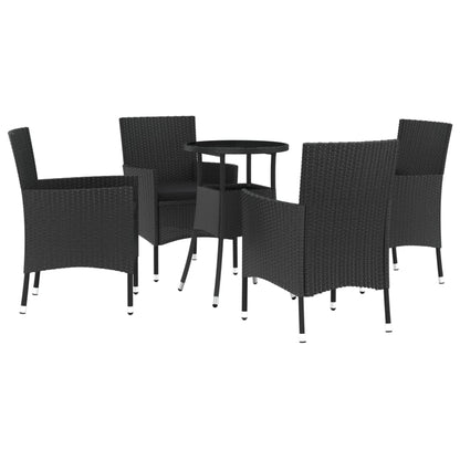 vidaXL 5-delige Bistroset met kussens poly rattan zwart