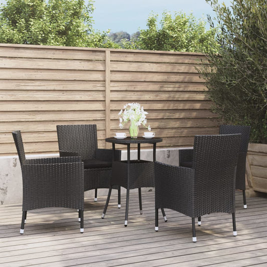 vidaXL 5-delige Bistroset met kussens poly rattan zwart