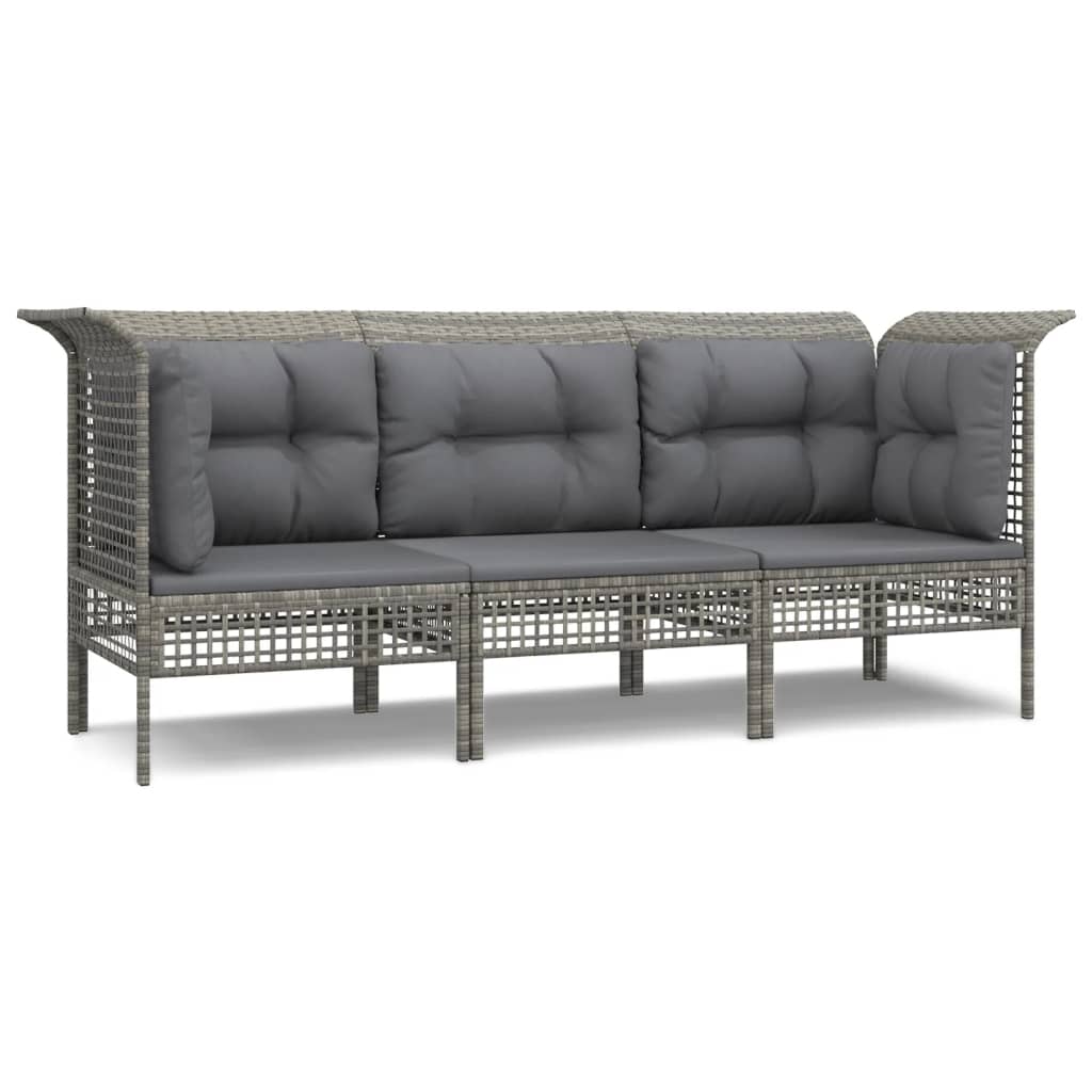 vidaXL 3-delige Loungeset met kussens poly rattan grijs