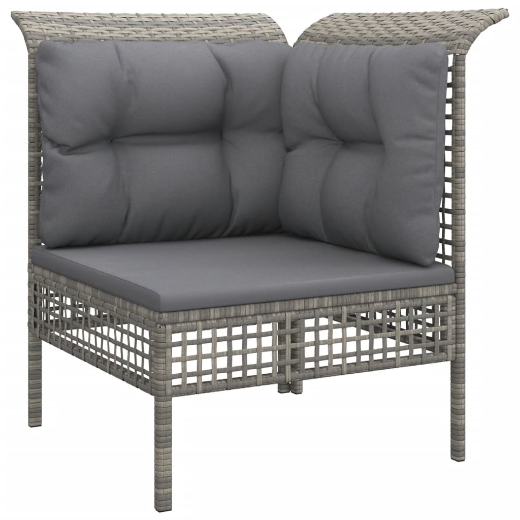 vidaXL 3-delige Loungeset met kussens poly rattan grijs