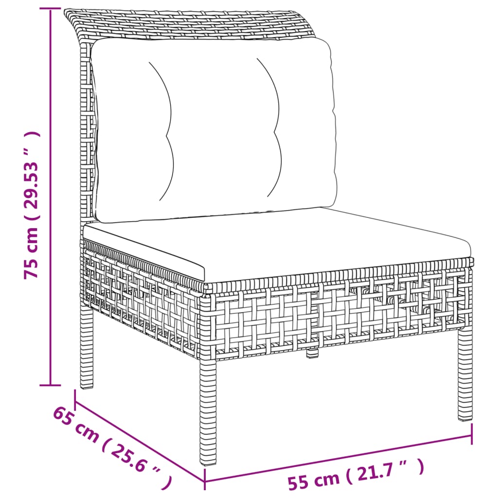 vidaXL 3-delige Loungeset met kussens poly rattan grijs