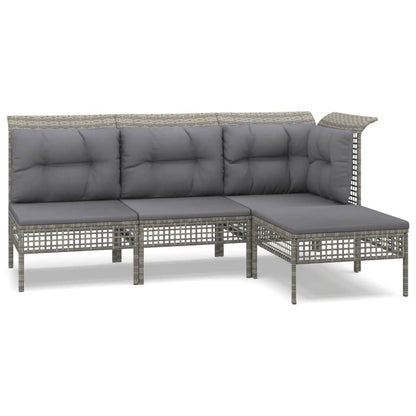 vidaXL 4-delige Loungeset met kussens poly rattan grijs