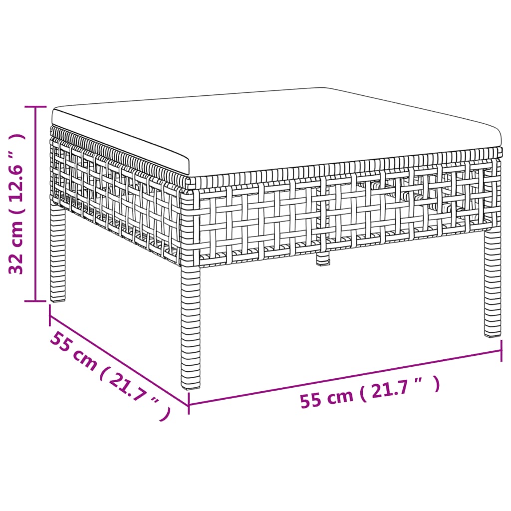 vidaXL 4-delige Loungeset met kussens poly rattan grijs