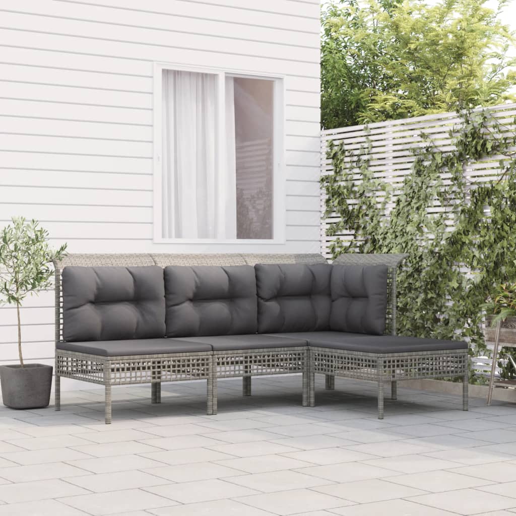 vidaXL 4-delige Loungeset met kussens poly rattan grijs