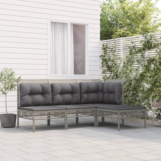 vidaXL 4-delige Loungeset met kussens poly rattan grijs