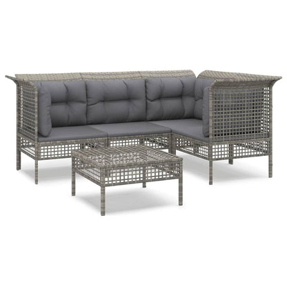 vidaXL 5-delige Loungeset met kussens poly rattan grijs