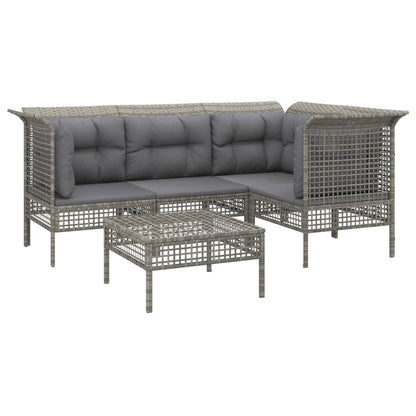 vidaXL 5-delige Loungeset met kussens poly rattan grijs