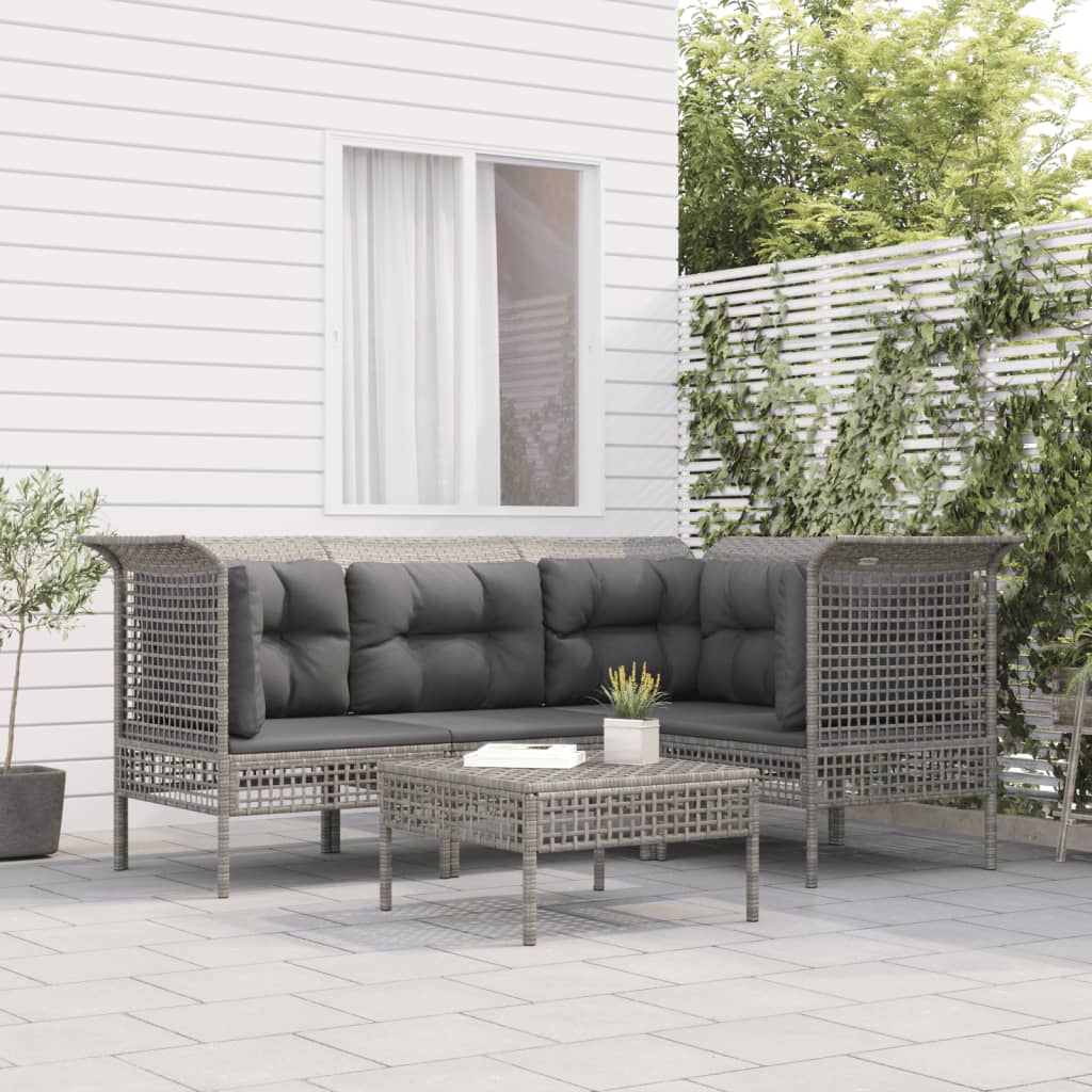 vidaXL 5-delige Loungeset met kussens poly rattan grijs