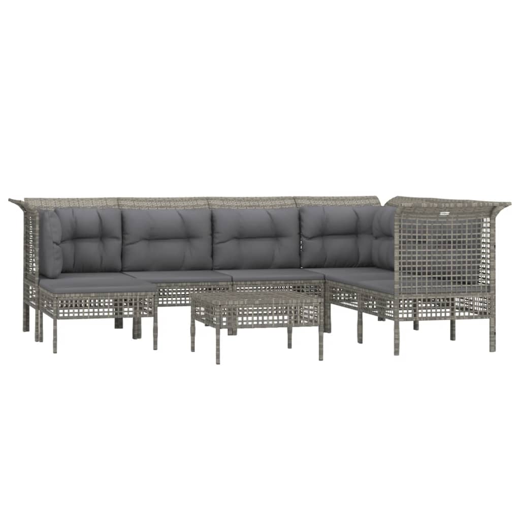 vidaXL 8-delige Loungeset met kussens poly rattan grijs