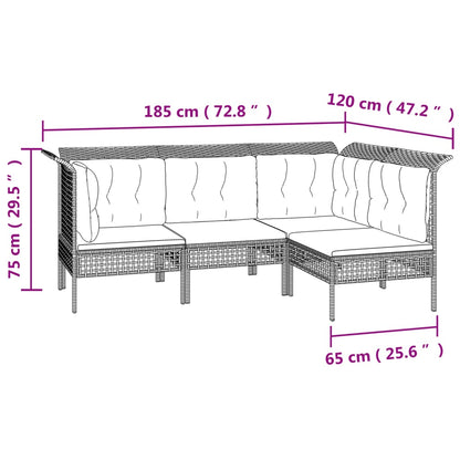 vidaXL 8-delige Loungeset met kussens poly rattan grijs