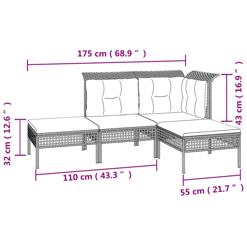 vidaXL 8-delige Loungeset met kussens poly rattan grijs