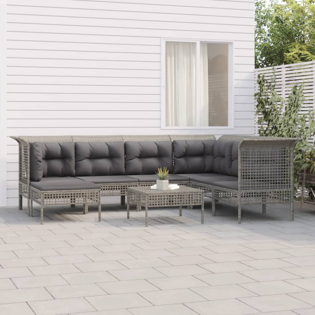 vidaXL 8-delige Loungeset met kussens poly rattan grijs