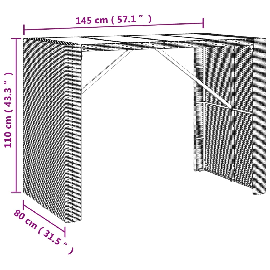 vidaXL 7-delige Tuinbarset met kussens poly rattan zwart