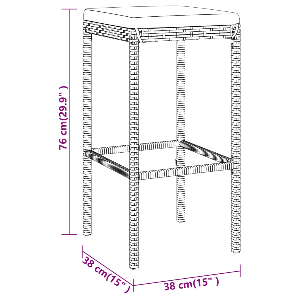 vidaXL 7-delige Tuinbarset met kussens poly rattan zwart