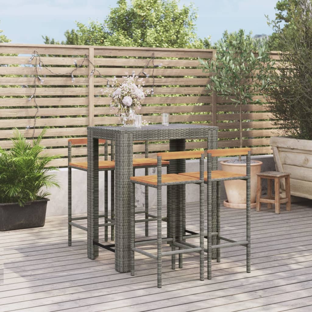 vidaXL 5-delige Tuinbarset poly rattan en massief acaciahout grijs