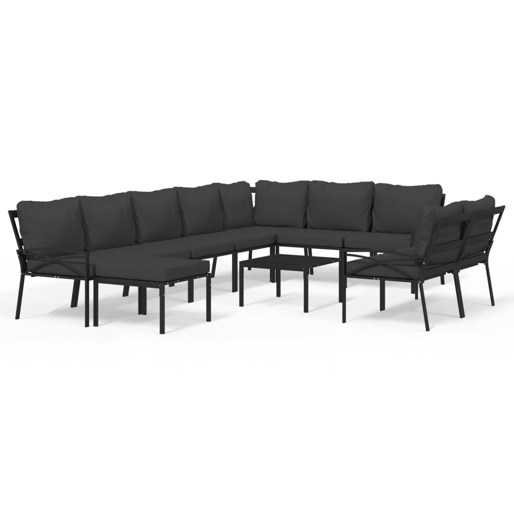 vidaXL 11-delige Loungeset met kussens staal grijs