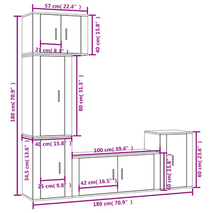 vidaXL 5-delige Tv-meubelset bewerkt hout bruin eikenkleur