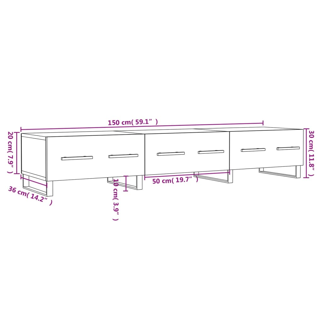 vidaXL Tv-meubel 150x36x30 cm bewerkt hout zwart